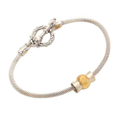 Gold accented sterling silver pendant bracelet, 'Golden Middle' - Hand Crafted Gold Accented Sterling Silver Pendant Bracelet