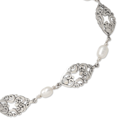 Cultured freshwater pearl link bracelet, 'Traditional Morning' - Handmade Cultured Freshwater Pearl Link Bracelet