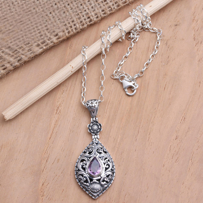 Handmade 925 Sterling Silver Tiered Pendant with Amethyst and Saltwater Pearl