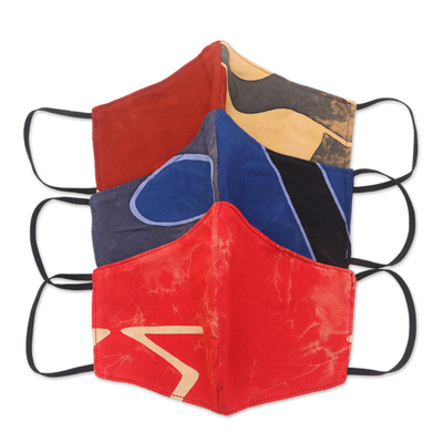 Batik rayon face masks, 'Modern Art' (set of 3) - Batik Rayon Double-Layered Face Masks (Set of 3)