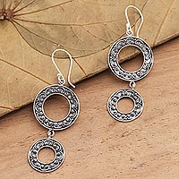 Sterling silver dangle earrings, 'Two Drops' - Oxidized Sterling Silver Dangle Earrings