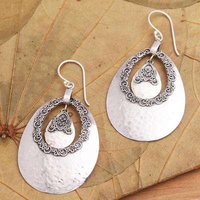 Sterling silver dangle earrings, 'Light and Lacy' - Hammered and Oxidized Sterling Silver Dangle Earrings