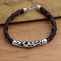 Sterling silver and leather pendant bracelet, Fire Spirit