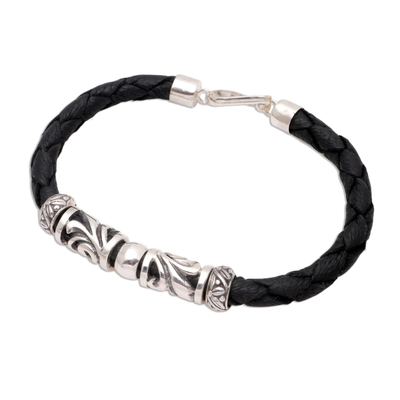 Artisan Crafted Sterling Silver and Leather Bracelet - Tropical Motif ...