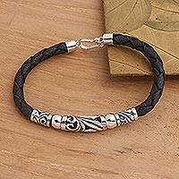 Sterling silver and leather pendant bracelet, Sanur Surf