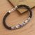 Sterling silver and leather pendant bracelet, 'Sanur Surf' - Black Leather and Sterling Silver Pendant Bracelet (image 2b) thumbail