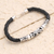 Sterling silver and leather pendant bracelet, 'Sanur Surf' - Black Leather and Sterling Silver Pendant Bracelet