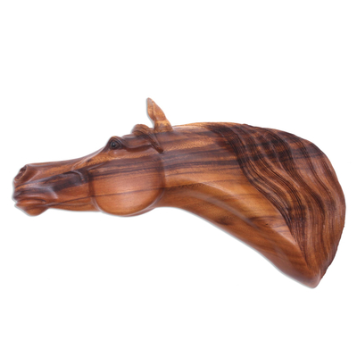 Esculturas de pared de madera, (pareja) - Par de esculturas de pared de cabezas de caballo de madera de suar talladas a mano