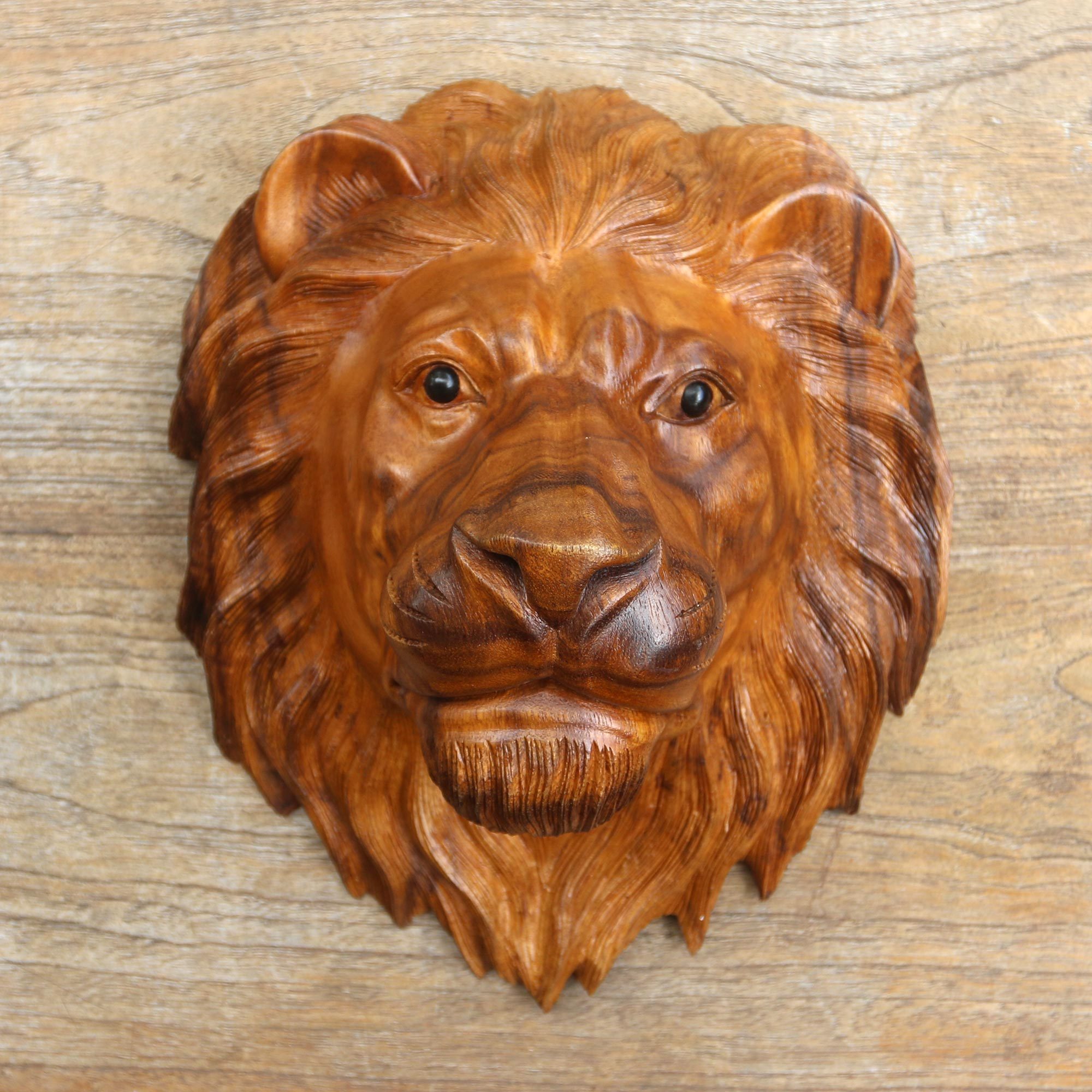 Suar Wood Lion Head Wall Sculpture with Onyx Eyes King of Cats NOVICA