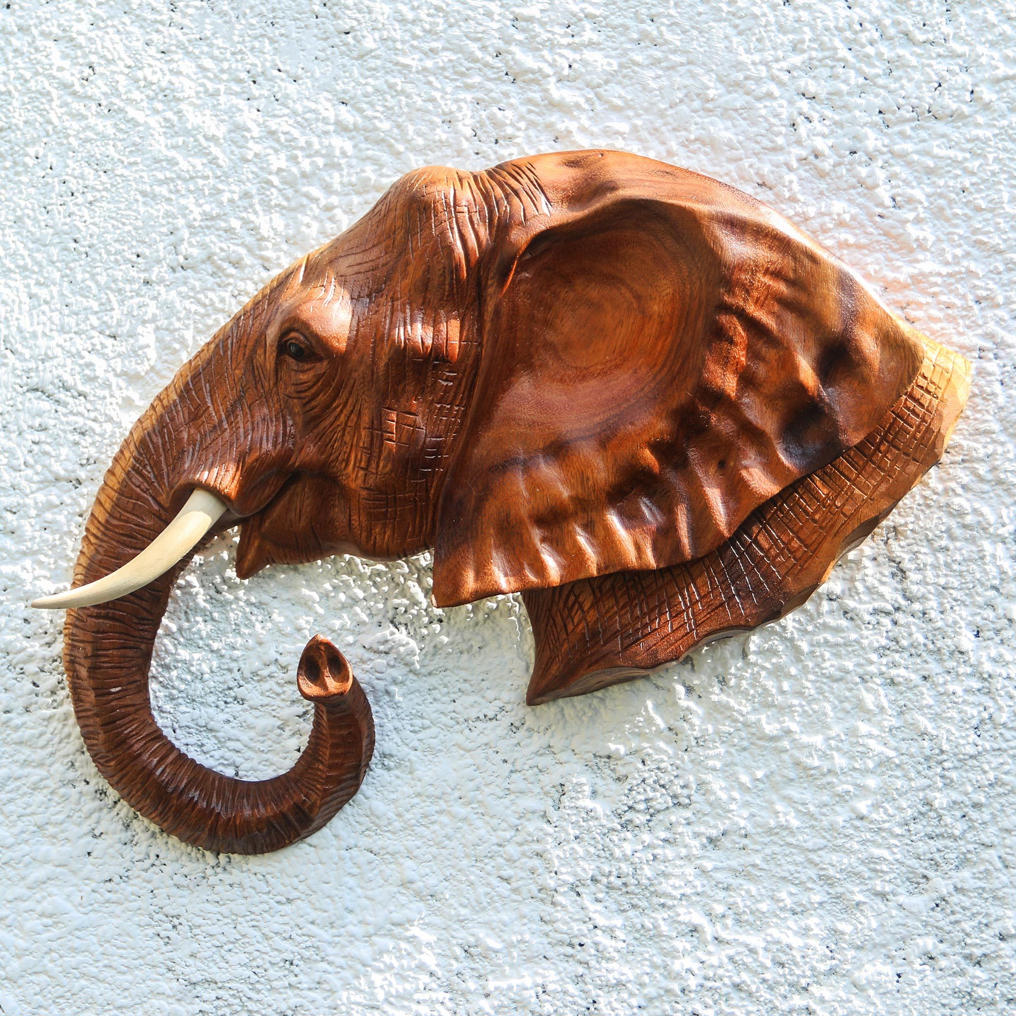 Suar Wood Elephant Head with Onyx Eyes Gentle Giant NOVICA