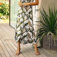 Rayon midi skirt, 'Garden Party' - Hand Made Leaf-Themed Rayon Midi Skirt