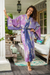 Hand-stamped batik rayon robe, 'Lilac Star' - Hand-Stamped Purple and Navy Rayon Robe (image 2) thumbail