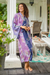 Hand-stamped batik rayon robe, 'Lilac Star' - Hand-Stamped Purple and Navy Rayon Robe (image 2b) thumbail