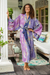 Hand-stamped batik rayon robe, 'Lilac Star' - Hand-Stamped Purple and Navy Rayon Robe (image 2c) thumbail