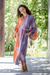 Hand-stamped batik rayon robe, 'Dusky Sunrise' - Hand-Stamped Batik Robe with Chakra Motif (image 2b) thumbail