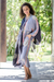 Hand-stamped batik rayon robe, 'Chakra Burst' - Belted Batik Rayon Robe from Bali (image 2b) thumbail