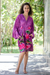 Hand-painted batik rayon short robe, 'Pink Lotus' - Hand-Painted Lotus Flower Rayon Robe (image 2) thumbail