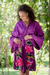 Hand-painted batik short robe, 'Pink Lotus' - Hand-Painted Lotus Flower Rayon Robe