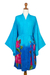 Hand-painted rayon robe, 'Sky Lotus' - Hand-Painted Blue Rayon Robe from Bali thumbail