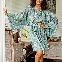 Hand-painted rayon robe, Green Gardens