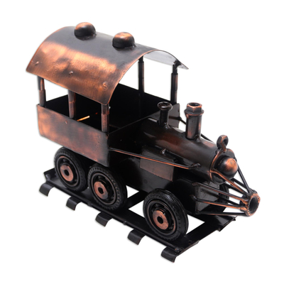 Skulptur aus gemischtem Metall, „Sepur“ – handgefertigte Lokomotivskulptur aus Eisen und Stahl