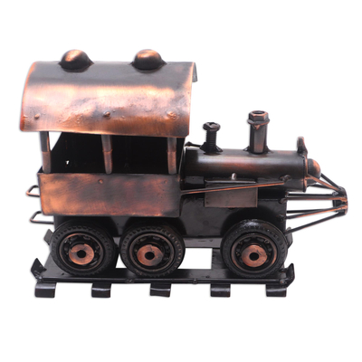 Escultura mixta de metales, 'Sepur' - Escultura de locomotora de hierro y acero hecha a mano