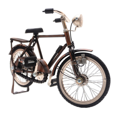 Recycled metal sculpture, 'Vintage Bike in Brown' - Detailed Recycled Metal Bicycle Sculpture