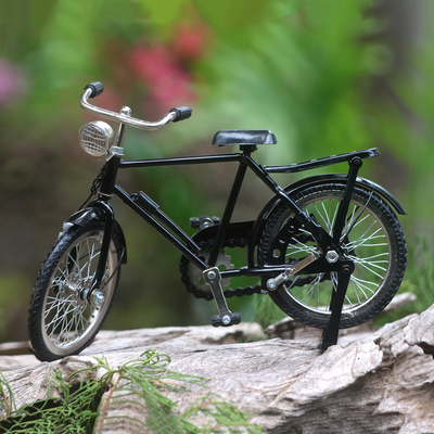 Recycled metal sculpture, 'Vintage Bike in Black' - Handmade Vintage Bike Recycled Metal Sculpture