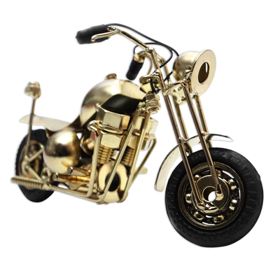 Recycled metal sculpture, 'Motorbike Patrol in Gold' - Artisan Crafted Gold Finish Motorbike Sculpture