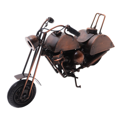 Recycled metal sculpture, 'Road King' - Eco-Friendly Recycled Metal Motorcycle Sculpture