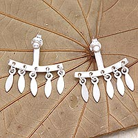 Sterling silver chandelier earrings, 'Petal Chandelier' - Ear Jacket Style Sterling Silver Earrings