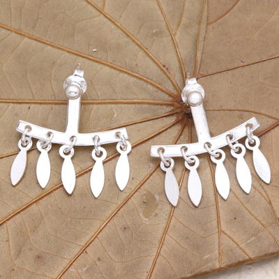Sterling silver chandelier earrings, 'Petal Chandelier' - Ear Jacket Style Sterling Silver Earrings