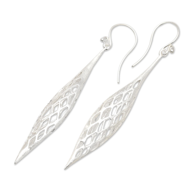 Sterling silver dangle earrings, 'Bubu Fish' - Open Weave Sterling Silver Dangle Earrings
