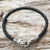 Armband aus Sterlingsilber und Lederband - Armband aus schwarzem Lederband mit Elefantenverschluss