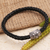 Sterling silver and leather bracelet, 'Barong Box' - Balinese Sterling Silver Leather Cord Bracelet