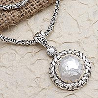 Byzantine Link Hammered Sterling Silver Pendant Necklace,'Meditation Healing'