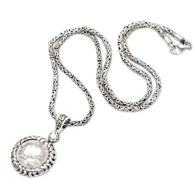Collar colgante de plata esterlina - Collar con colgante de plata esterlina martillada con eslabones bizantinos