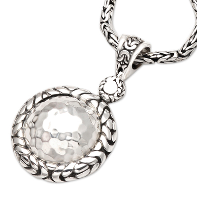 Sterling silver pendant necklace, 'Meditation Healing' - Byzantine Link Hammered Sterling Silver Pendant Necklace