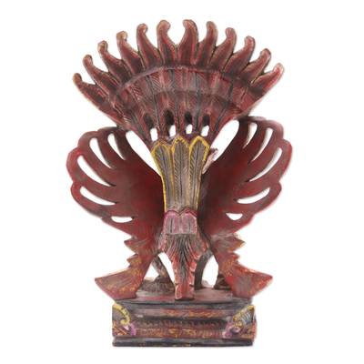 Wood sculpture, 'Flying Garuda' - Hand Crafted Acacia Wood Garuda Sculpture