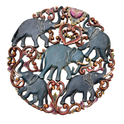 Panel en relieve de madera - Panel de relieve de elefante de madera de suar hecho a mano de Bali