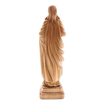 Wood sculpture, 'Welcoming Christ' - Hand Carved Acacia Wood Jesus Christ Sculpture