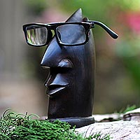 Wood eyeglass holder, Deep Thoughts in Black