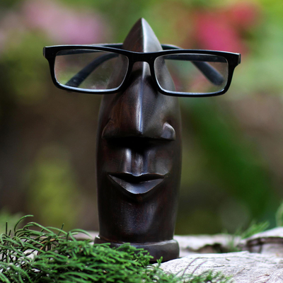 Porta gafas de madera - Soporte para gafas de nariz de madera chinaberry tallada a mano
