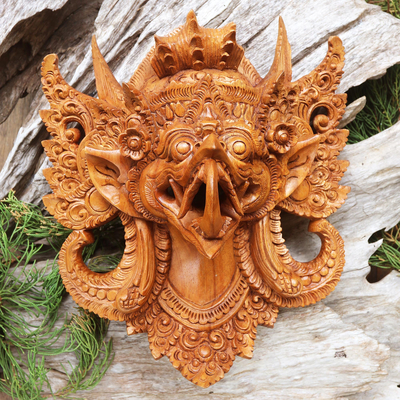 Wood mask, 'Mighty Eagle Garuda' - Hand Carved Suar Wood Eagle Garuda Mask from Bali