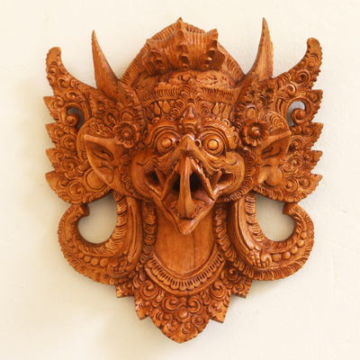 Wood mask, 'Mighty Eagle Garuda' - Hand Carved Suar Wood Eagle Garuda Mask from Bali