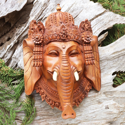 Wood mask, Joyful Ganesha
