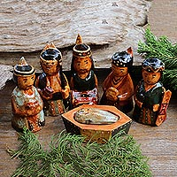 Wood nativity scene, 'Dayak Nativity' (6 pieces) - Borneo Style Wood Nativity Scene (6 Pieces)