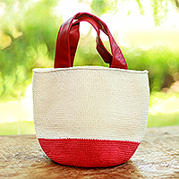 Bolsa de algodón, 'Red Circle' - Bolsa de algodón roja y blanca de Bali