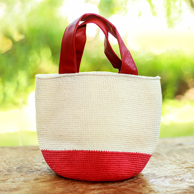 Baumwoll-Einkaufstasche - Rot-weiße Baumwoll-Einkaufstasche aus Bali