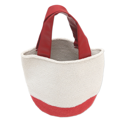 Cotton tote bag, 'Red Circle' - Red and White Cotton Tote Bag from Bali